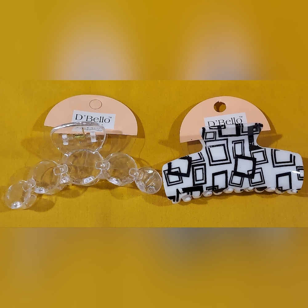 D'Bello CLEAR & BLACK AND WHITE HAIR CLIPS